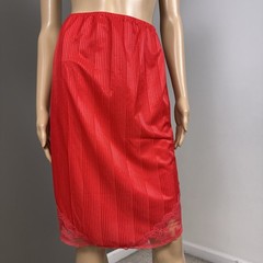 Vintage Bright Stripes Red Half Slip Lace Hem Shadow Stripe Midi No Size S? M?