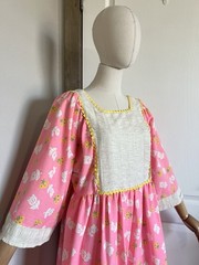 Vintage 70s Handmade Pink Floral Prairie Cottagecore Mumu Maxi Dress One Size