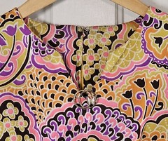 VTG Dress Cape Cod Casuals Women’s 14 1/2 Gold Pink Psychedelic Floral Belted