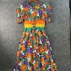 Vintage Leslie Lucks Maxi Dress Size 8 Floral Puff Shoulder Made In USA