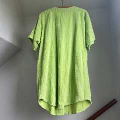 Vintage Herbcraft Terry Cloth Robe Dress Large Lime Green Button Front Chenille