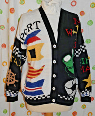 Vintage SWEATER LOFT Women`s M Sailing CAPTAIN Graphic Cardigan Cruise USA EUC