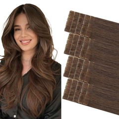 COOKAYU Invisi Edge Tape in Hair Extensions Human Hair Medium Brown 16 Inch 20pc