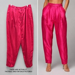 VGT 90s Jacqueline Ferrar 100% Silk Pleated Trousers Hot Pink High Rise Pants L