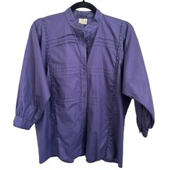 Geiger Tyrol Austria Cotton Pintuck Blouse Womens 40 Purple Button Down Vintage