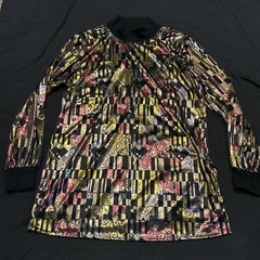 Vintage JUDY BOND SZ M Blouse Black Gold long sleeve Metallic A24