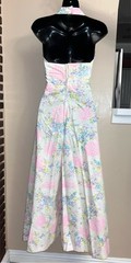 1970s 70s Vintage White Pink Purple Blue Flower Halter Dagger Collar Jumpsuit