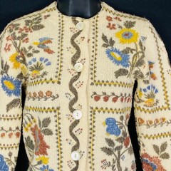 Vintage 1960s floral sweater wool colorful cardigan novelty print crop XS S