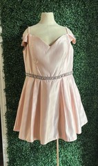 Vintage XL 90s Pink Satin Homecoming Dress Rhinestone Waist Off Shoulder