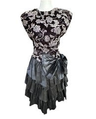 VTG 80s Prom Party Dress 5 Blk Studded Velvet Bow Ruffle Victorian Goth Vampire