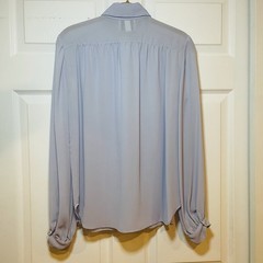 Vtg Frere Jacques Pastel Periwinkle 70’s 80’s Blouse Rosette Flower Accent Sz 8
