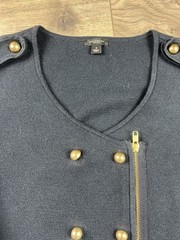Ann Taylor Navy Military Style Zip Up Jacket Sweater Wool Cotton Blend Size S