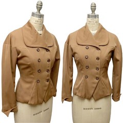 VTG 1940s Juilliard Taupe Tan Virgin Wool Double Breasted Fitted Blazer Jacket