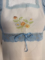 Vintage 70s Cottagecore Nightgown Dress White Blue Lace Embroidered Empire Waist