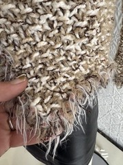 1990s vintage hand knit chenille cardigan-Oatmeal brown-Beige-Fringe-Boho-Glam-S