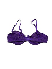 Vintage Lily of France Purple Sheer Lace Bra 36B Demi Cup 80s 90s Lingerie NOS