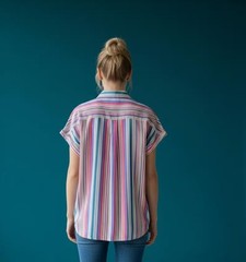 Striped ’80s Top; Cuffed Short Sleeves; Sz 5-6 Puccini “PS I Love You” Line