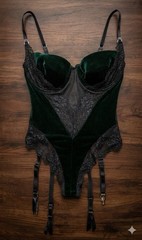 Vintage 1999 Victoria’s Secret Second Skin Velvet Lace Garter Teddy Bodysuit 34C