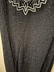 Vintage 100% Silk Laurence Kazar Black and Pearl Beaded Maxi Dress