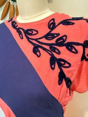 L | 1940s Navy and Coral Volup Cotton Dress