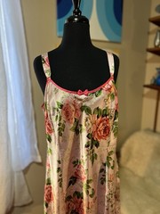 Vtg Adonna Glossy Shiny Satin Slip Dress Pink Floral Roses Nightgown Plus 1X
