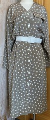 80s Vintage Taupe Polka Dot Day Dress + Belt Button Down Front – AS IS