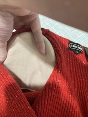 Vintage Jeanne Pierre Red Glitter Sweater Tunic 1980s Wool Blend V-Neck Small