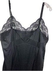 42 XL Vintage triangle bust lace insert slip sissy black shadow panel Nylon