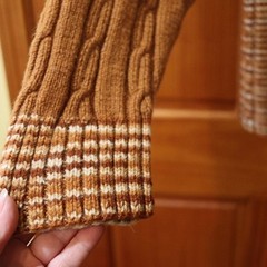 Vintage Handmade 70s Brown Plaid Chunky Knit Zip Cardigan Sweater LG