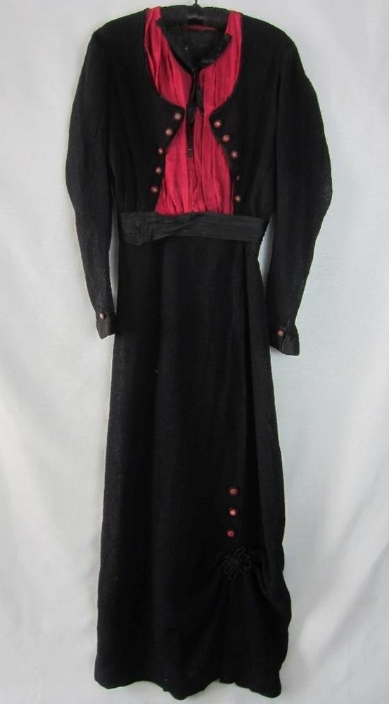 Dress Ladies Woman’s True Vintage 1930’s – Black Wool, Silk – Early Art Deco