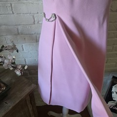 VTG 60s Pink Mini Dress With Rhinestone Detail, S/4, Mock Neck