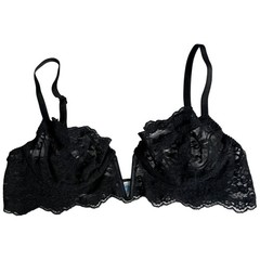 Vintage Lily of France Whimsygoth Black Lace Plunge Underwire Bra Womens 34B