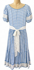 Vintage Blue & White Square Gingham Dance Dress Size M