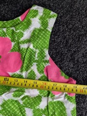 Vtg Made in Hawaii Hawaiian Bright Green Pink Flowers 2pc Set Playsuit 70s L/XL