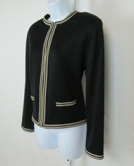VTG 1960s 70s JAMES KENROB BY DALTON BLACK KNIT SWEATER BLACK TAN TRIM