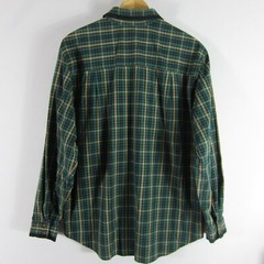 Vtg Karen Scott Womens L Green Plaid LS Cotton Shirt Corduroy Trim Cottagecore