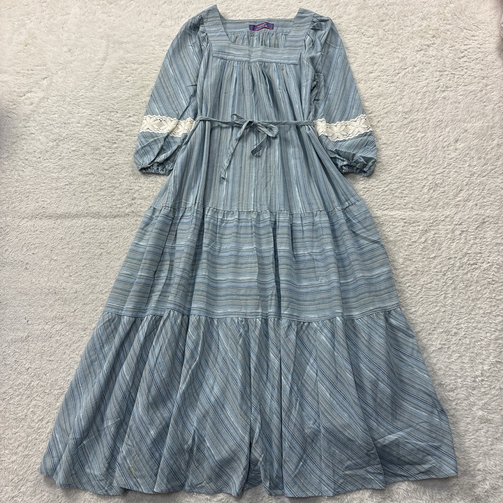 WACOAL JAPAN Vintage Night Dress Nightgown Maxi Length Lace blue nightie