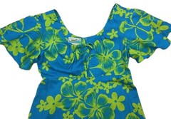 Vtg 1970s Hawaiian Print Maxi Dress Penneys Hawaii Green Blue Acrylic Size XXS