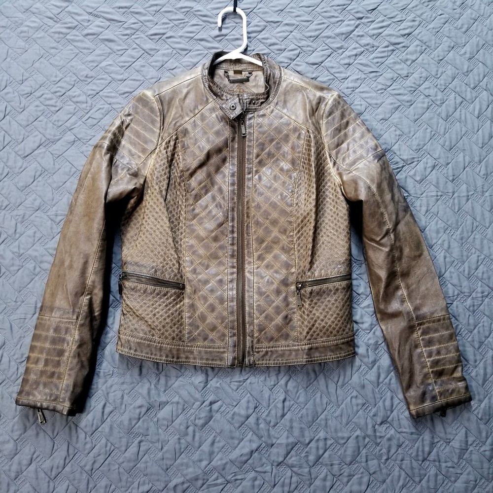 Vintage JOUJOU Polyurethane Textured Kacket Womens Size L Brown Full Zip