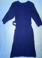 VTG 60S 70S WOMENS BLUE POLKA DOT BUTTON BELTED PARTY FUN CUTE RAYON DRESS