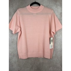 NWT VTG Sag Harbor Ice Pink Metallic Ribbed Mock Neck Short Slv Sweater Size L
