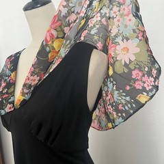 VINTAGE 1970s Empire Waist Maxi Dress Black Floral Size 14 Vtg 70s Boho Hippie