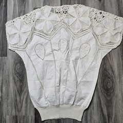 VTG NOS Hand Made BANDO Crochet Lace 100% Cotton Linen Tunic Large Women’s Top