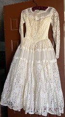 Vtg 1950’s Maurer Ivory Full Lace Wedding Dress-Bust 30/2XS