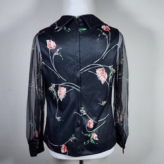 VTG Henry Allen Sheer Sleeve Floral Blouse Womens M Black Whimsigoth Romantic
