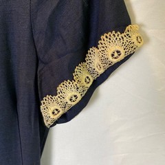 Vintage 1950s Kerrybrooke Dress Size XS Navy Blue Lace Trim Fit Flare Rockabilly