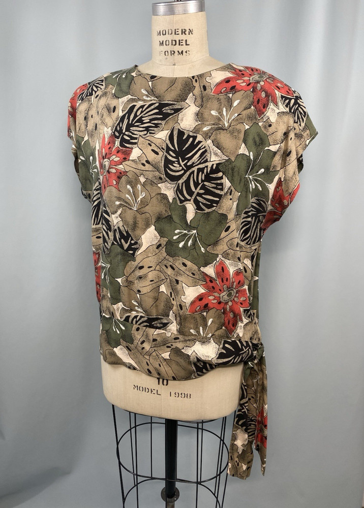 Vintage Top SIZE 14 XL EXTRA LARGE tropical green LADY CAROL 80s 90s rayoN