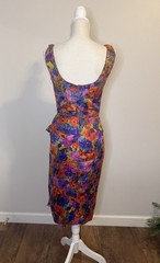 Gorgeous 1950s VTG Satin Floral Sarong Dress Designer Mr. Blackwell Sz XS/S