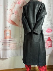 Vintage Leather Coat Real Leather Black Long 90s Teddy Collar Size 38-42