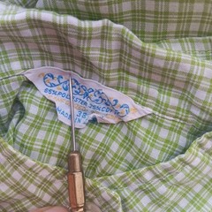 True Vintage Top Large Green Plaid Short-Sleeve Ruffle Blouse High Collar 1970’s